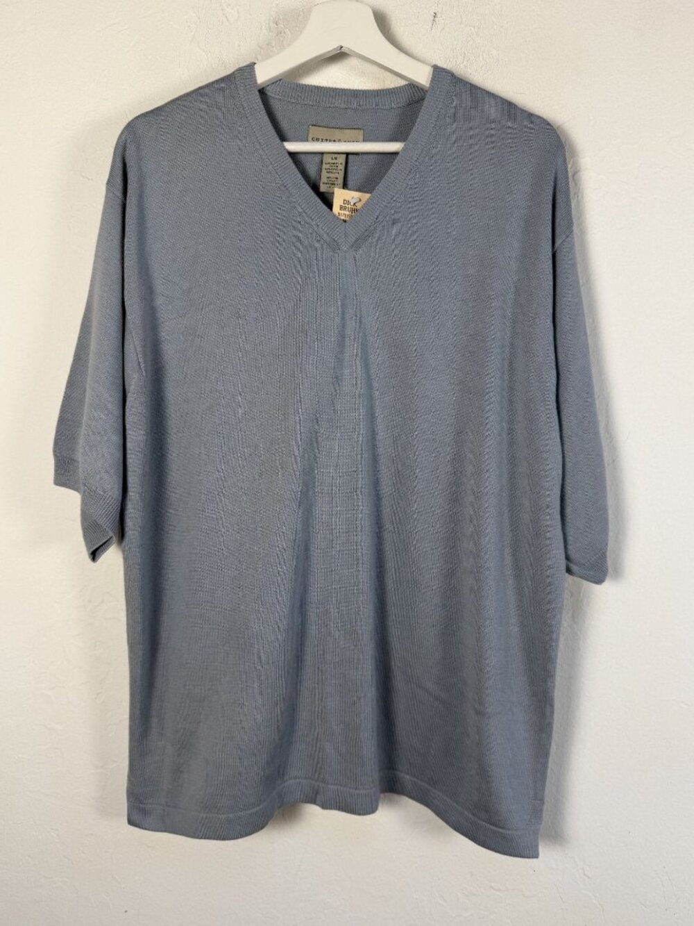 Cutter & Buck Mens Large Blue Knit Short Sleeve V-Neck Pullover Sweater New $79